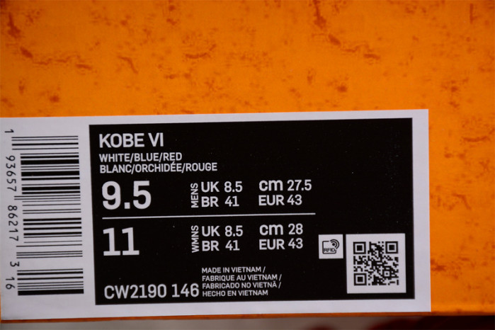 NIKE KOBE 6 PROTRO "TEAM USA" PE HOME WHITE CW2190-146