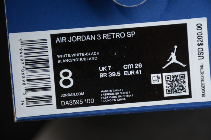 AIR JORDAN 3 SP “WHITE/BLACK DA3595-100