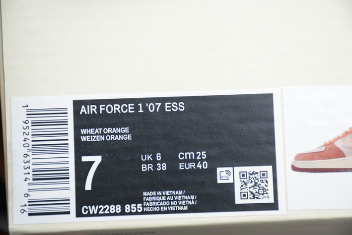 Nike Air Force 1 07 Low ESS Wheat Orange White Shoes CW2288-855